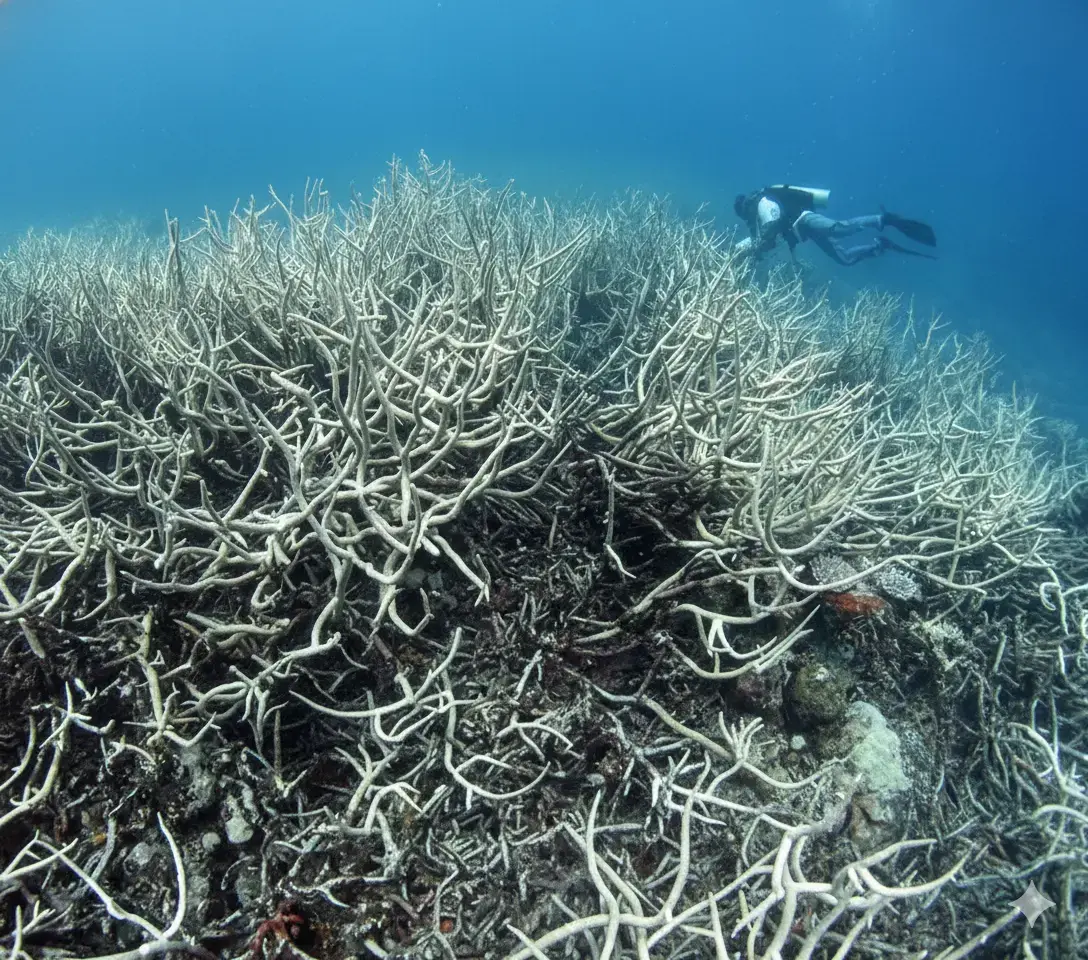 Puwe patch reef in Chuuk showing damage after bleaching and typhoon